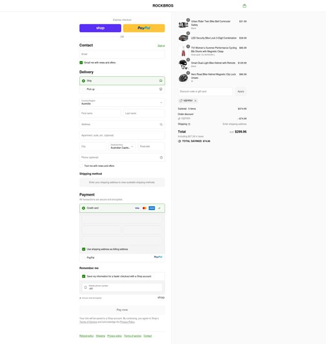 Rockbros checkout page showing Rockbros promo code box | Screenshot taken by SimplyCodes community member on Sep 14, 2025