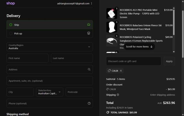 Rockbros checkout page showing Rockbros promo code box | Screenshot taken by SimplyCodes community member on Sep 5, 2025