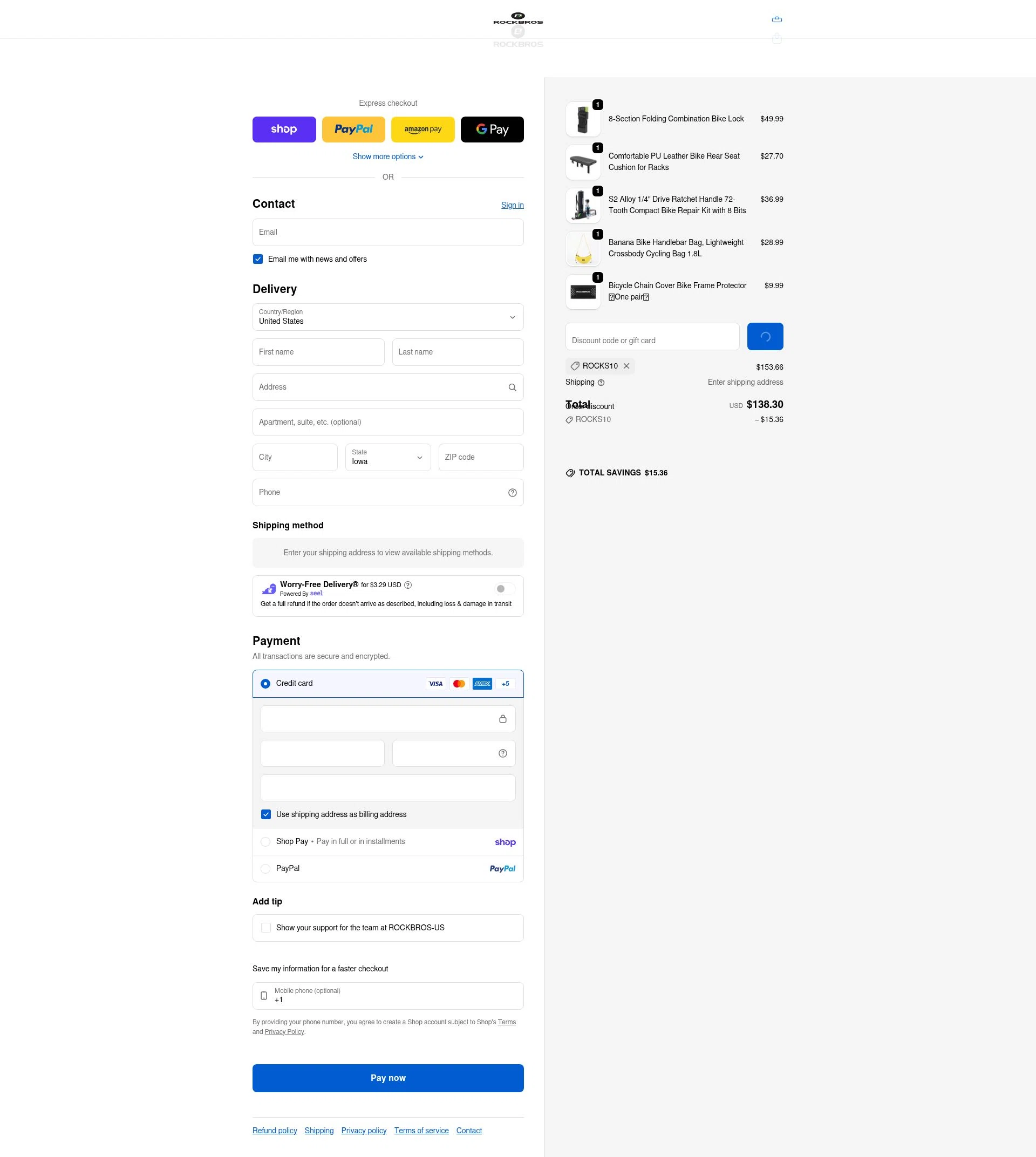 Rockbrosbike checkout page showing Rockbrosbike promo code box | Screenshot taken by SimplyCodes community member on Feb 20, 2026