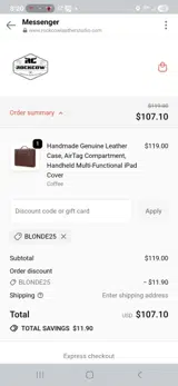 BLONDE25 coupon verification screenshot