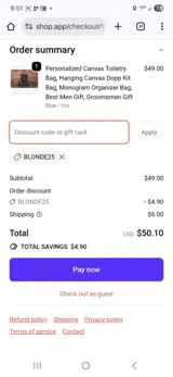 BLONDE25 coupon verification screenshot