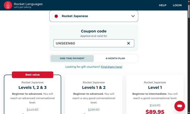 Rocket Languages checkout page showing Rocket Languages discount code box | Screenshot taken by SimplyCodes community member on Jul 17, 2025