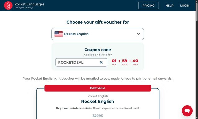 Rocket Languages checkout page showing Rocket Languages discount code box | Screenshot taken by SimplyCodes community member on Aug 22, 2025