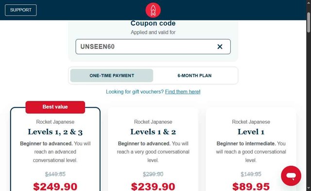 Rocket Languages checkout page showing Rocket Languages discount code box | Screenshot taken by SimplyCodes community member on Jul 17, 2025