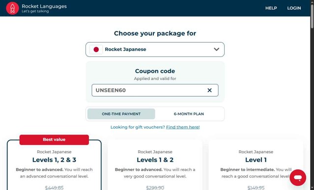 Rocket Languages checkout page showing Rocket Languages discount code box | Screenshot taken by SimplyCodes community member on Jul 17, 2025