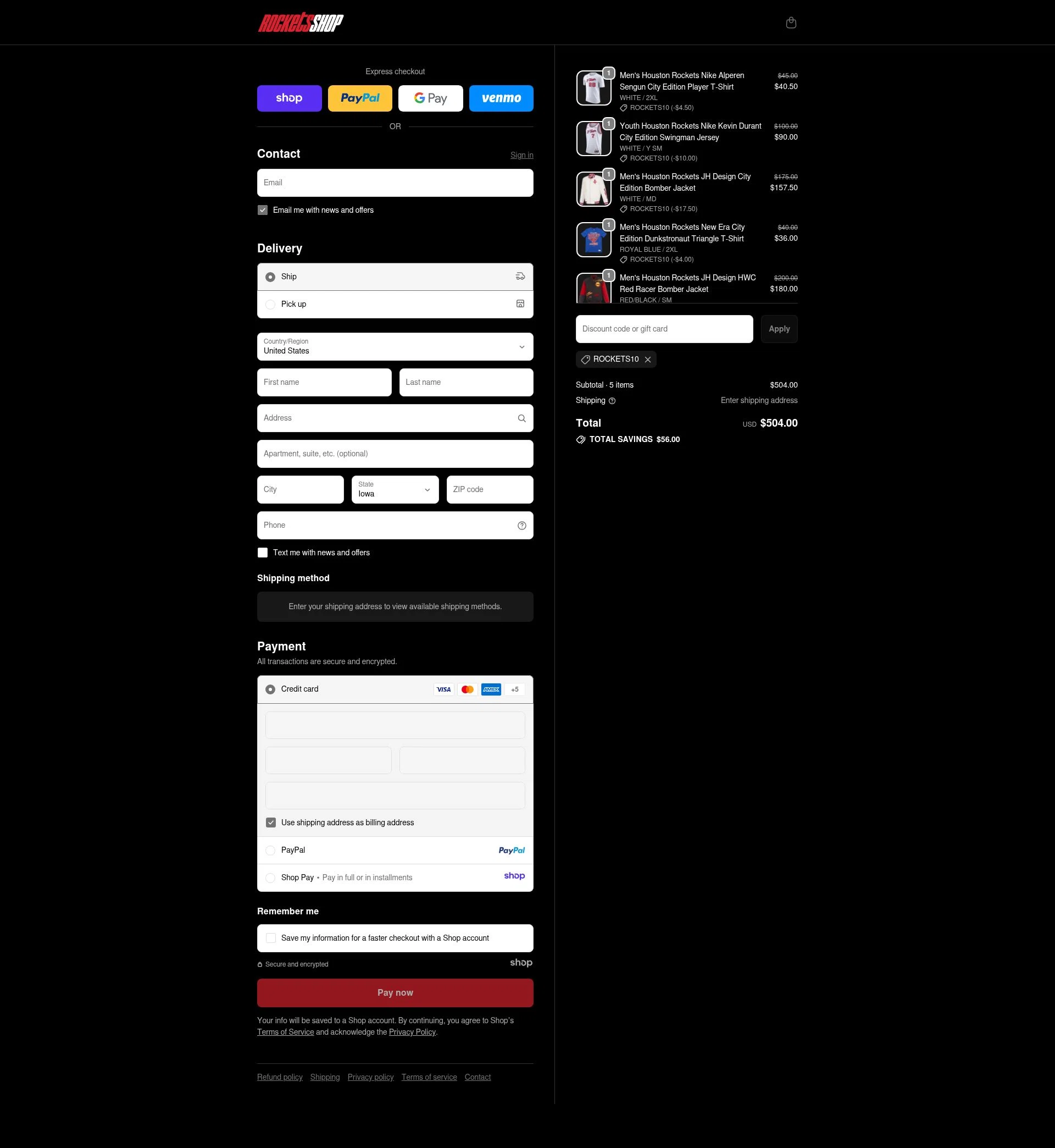 Rocketsshop checkout page showing Rocketsshop promo code box | Screenshot taken by SimplyCodes community member on Nov 23, 2025