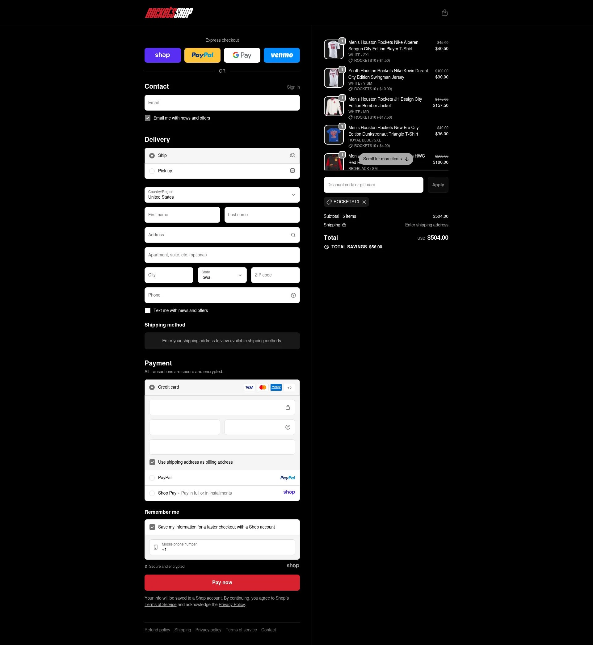 Rocketsshop checkout page showing Rocketsshop promo code box | Screenshot taken by SimplyCodes community member on Nov 28, 2025