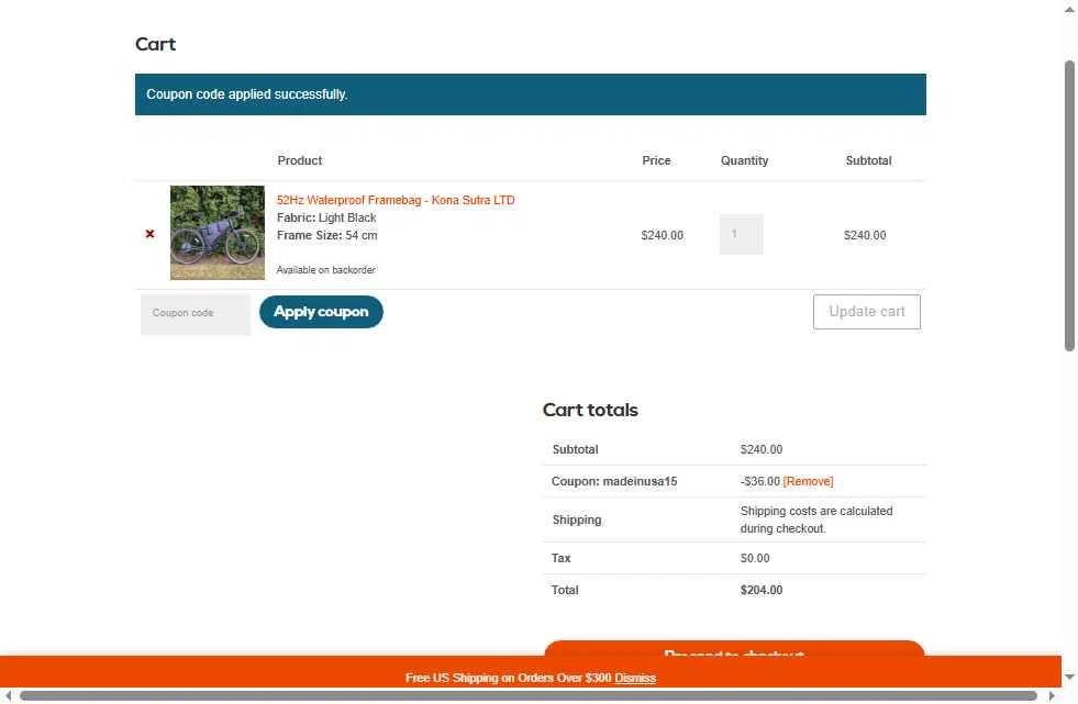 Rockgeist Bikepack USA checkout page showing Rockgeist Bikepack USA promo code box | Screenshot taken by SimplyCodes community member on Nov 28, 2025