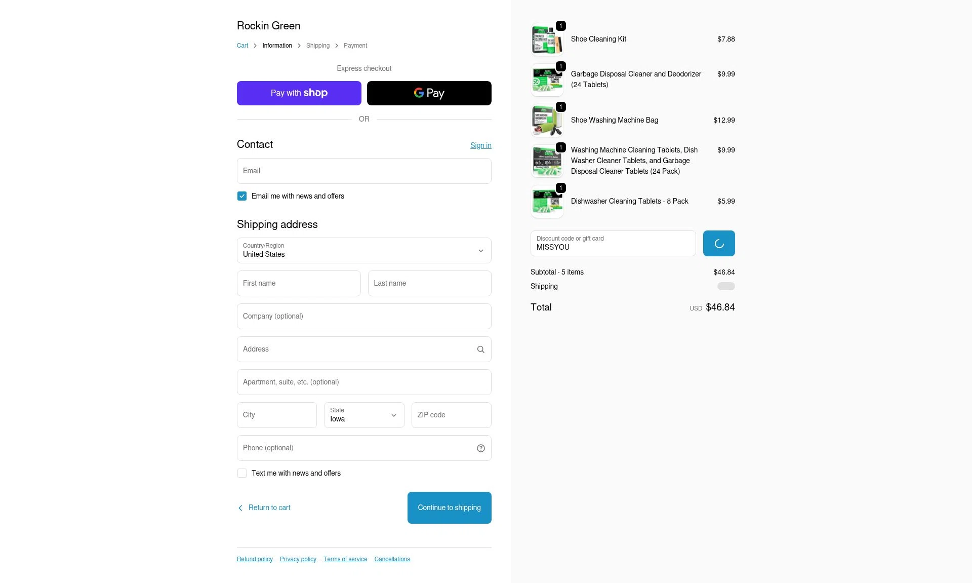 Rockin' Green checkout page showing Rockin' Green discount code box | Screenshot taken by SimplyCodes community member on Jan 7, 2026