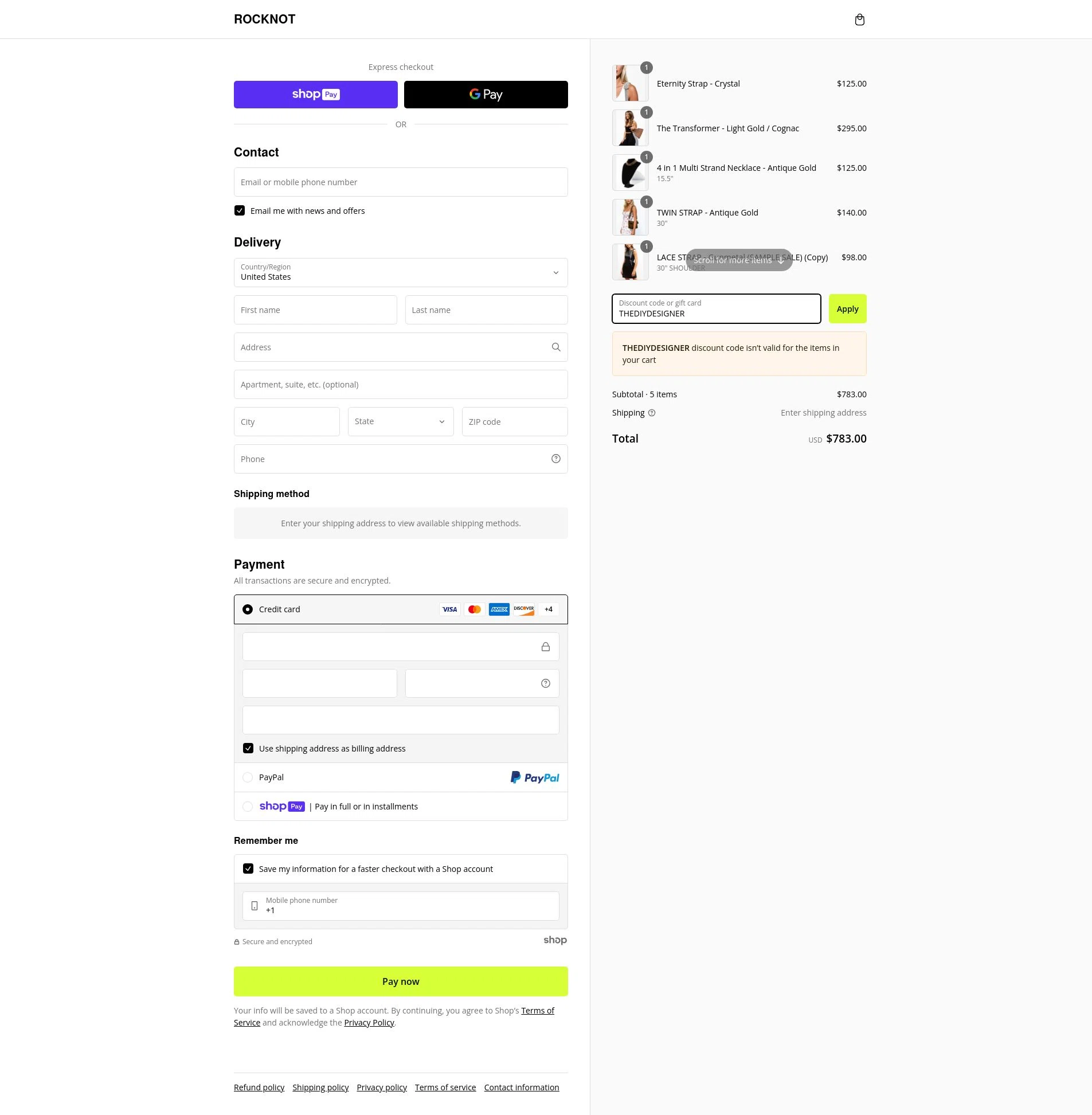 ROCKNOT checkout page showing ROCKNOT coupon code box | Screenshot taken by SimplyCodes community member on Feb 26, 2025