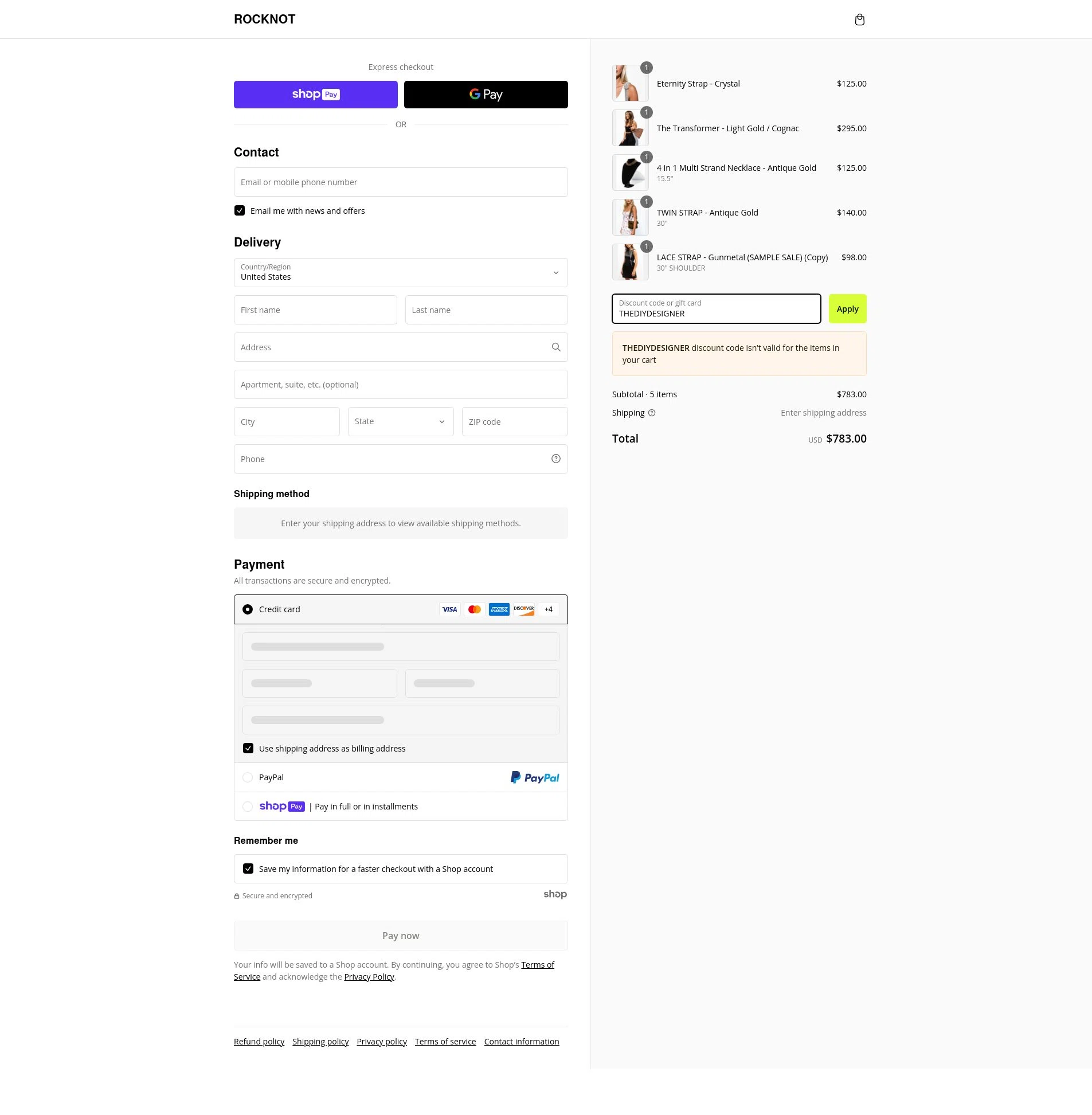 ROCKNOT checkout page showing ROCKNOT coupon code box | Screenshot taken by SimplyCodes community member on Feb 25, 2025