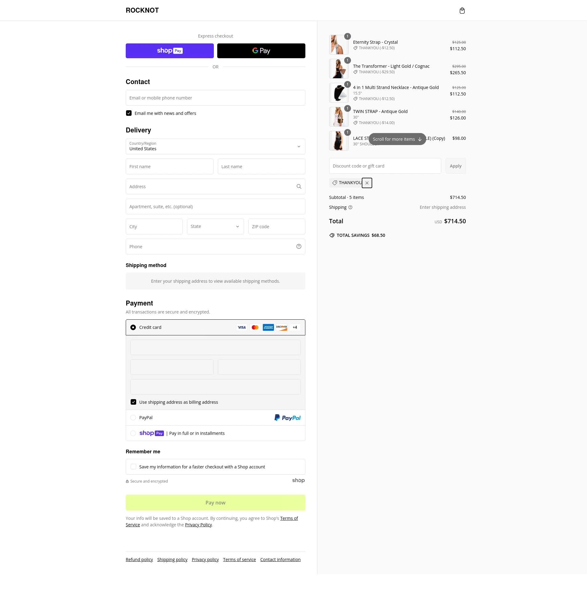 ROCKNOT checkout page showing ROCKNOT coupon code box | Screenshot taken by SimplyCodes community member on Feb 25, 2025
