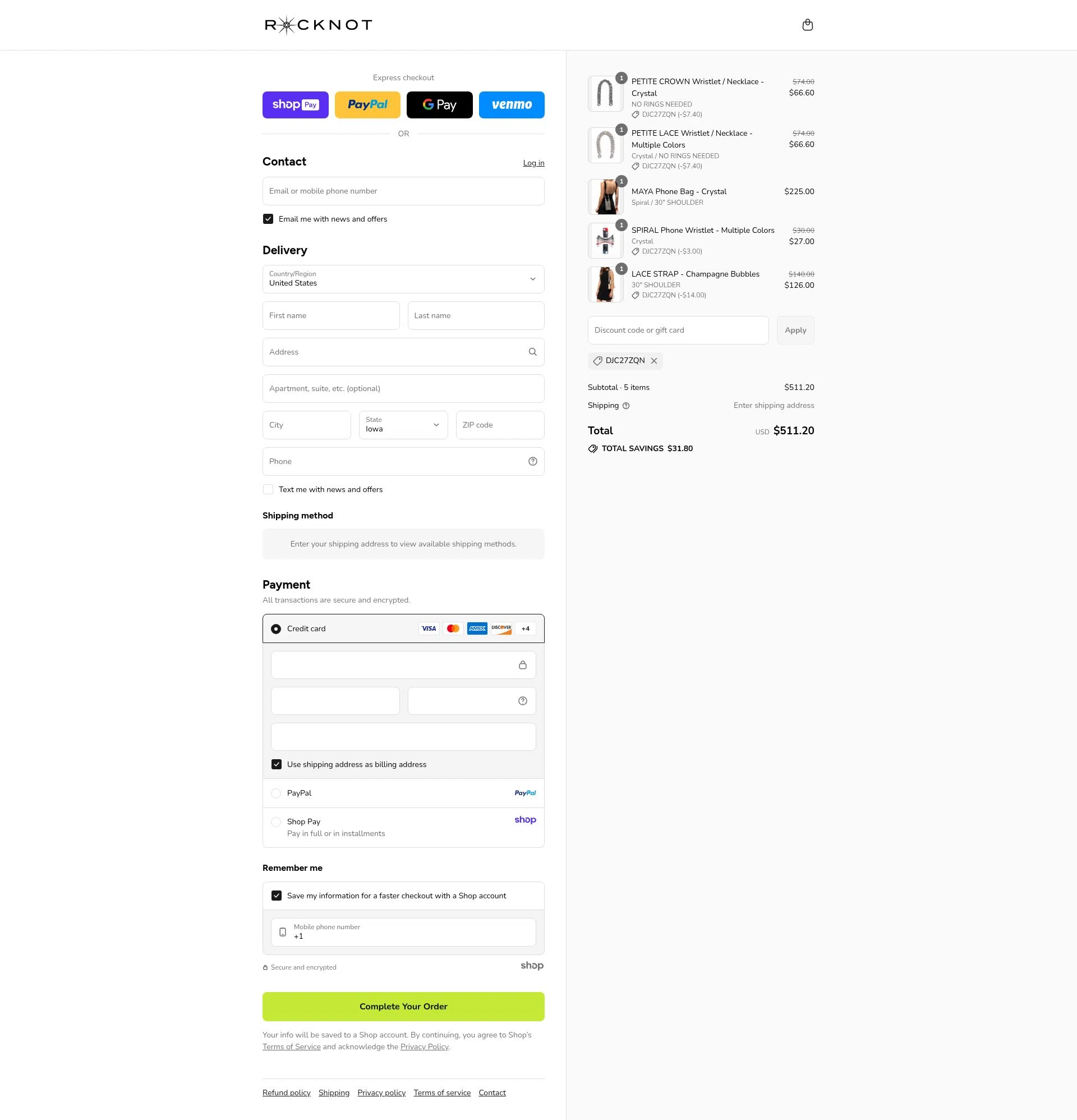 ROCKNOT checkout page showing ROCKNOT coupon code box | Screenshot taken by SimplyCodes community member on Aug 16, 2025