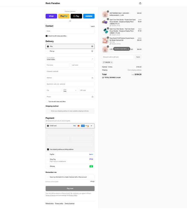 Rock Paradise checkout page showing Rock Paradise discount code box | Screenshot taken by SimplyCodes community member on Sep 8, 2025