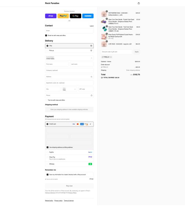 Rock Paradise checkout page showing Rock Paradise discount code box | Screenshot taken by SimplyCodes community member on Sep 8, 2025