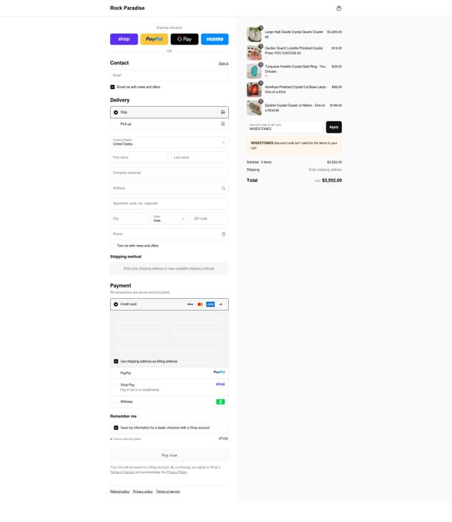 Rock Paradise checkout page showing Rock Paradise discount code box | Screenshot taken by SimplyCodes community member on Sep 12, 2025