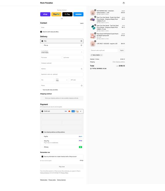 Rock Paradise checkout page showing Rock Paradise discount code box | Screenshot taken by SimplyCodes community member on Sep 8, 2025