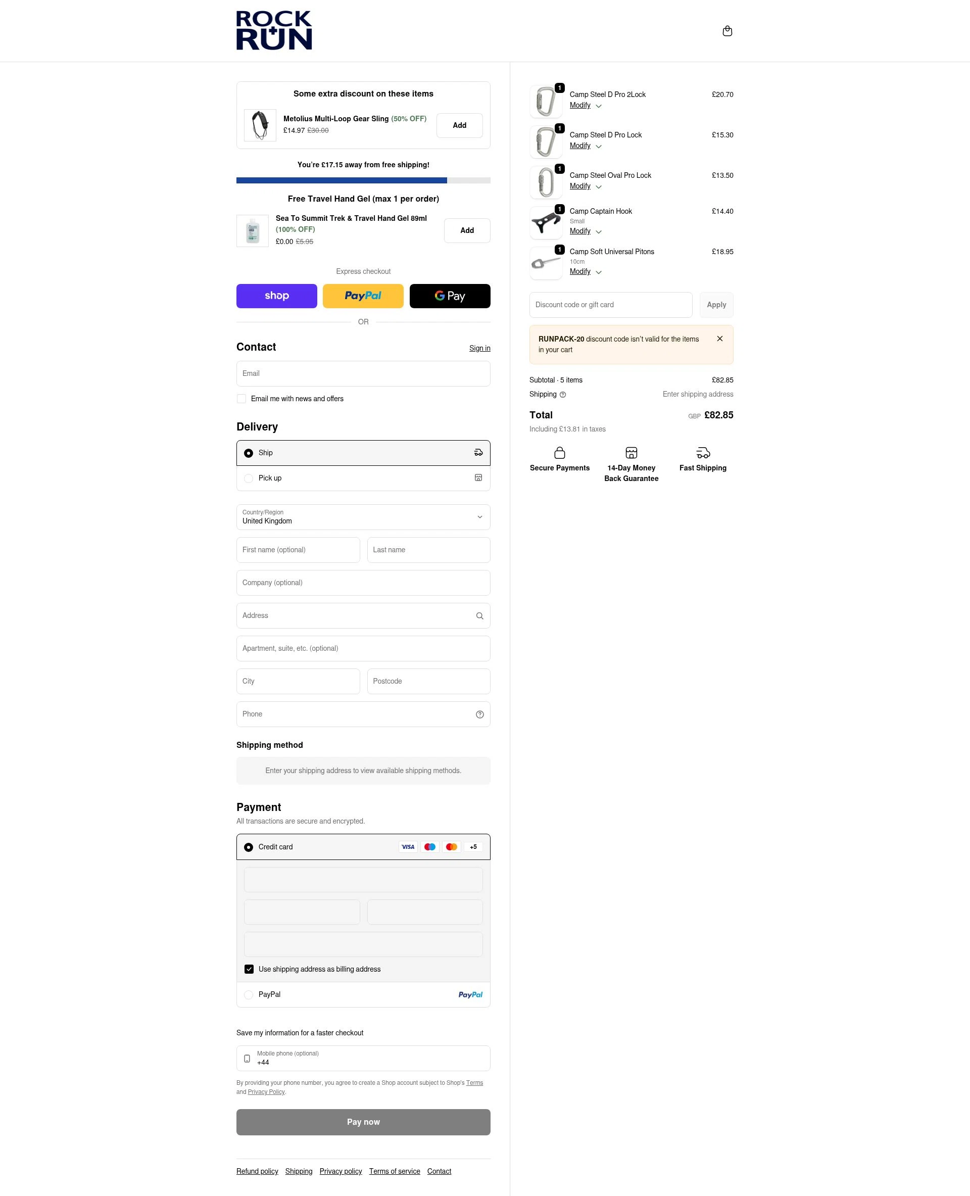 Rock + Run checkout page showing Rock + Run coupon code box | Screenshot taken by SimplyCodes community member on Jan 10, 2026