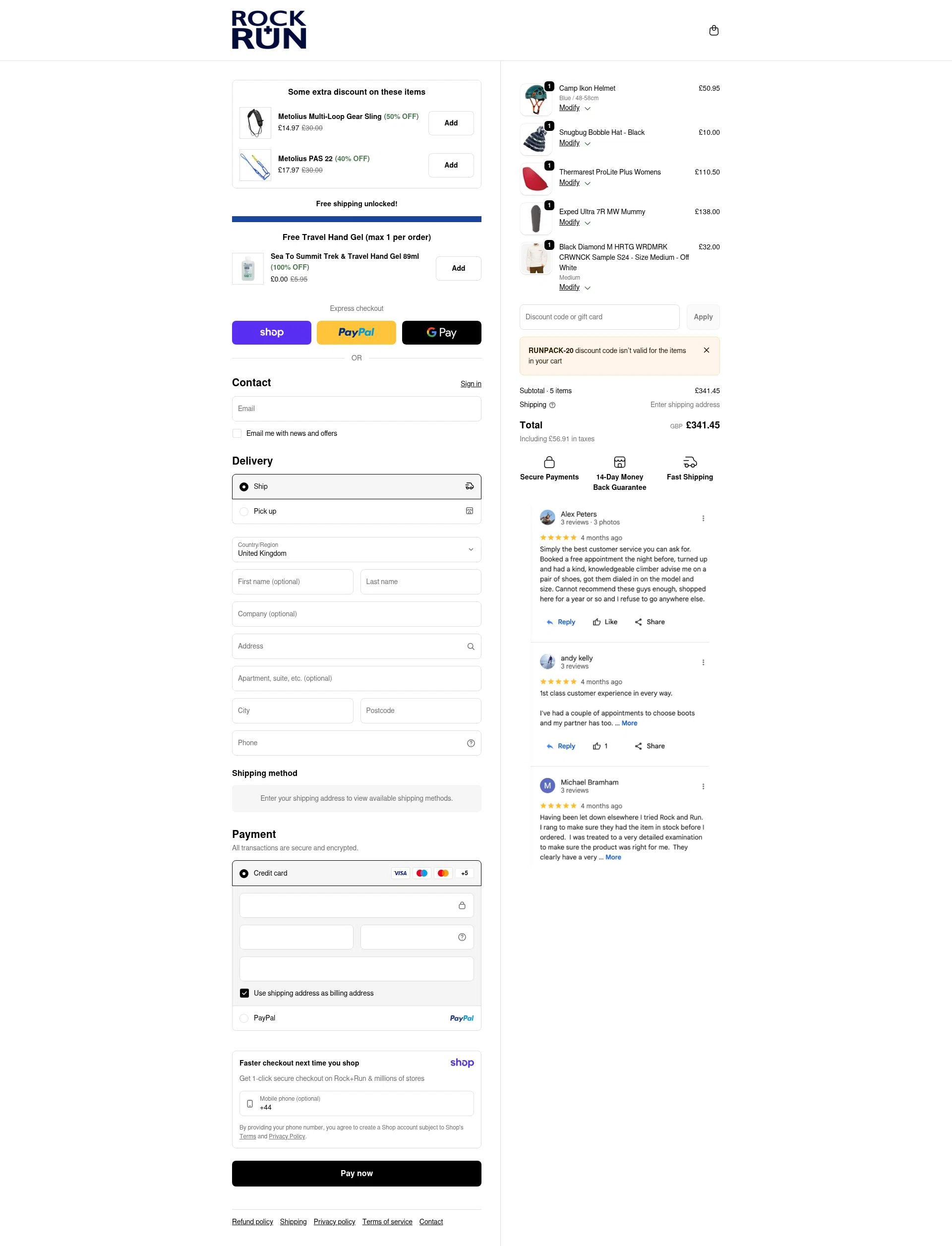 Rock + Run checkout page showing Rock + Run coupon code box | Screenshot taken by SimplyCodes community member on Jan 20, 2026