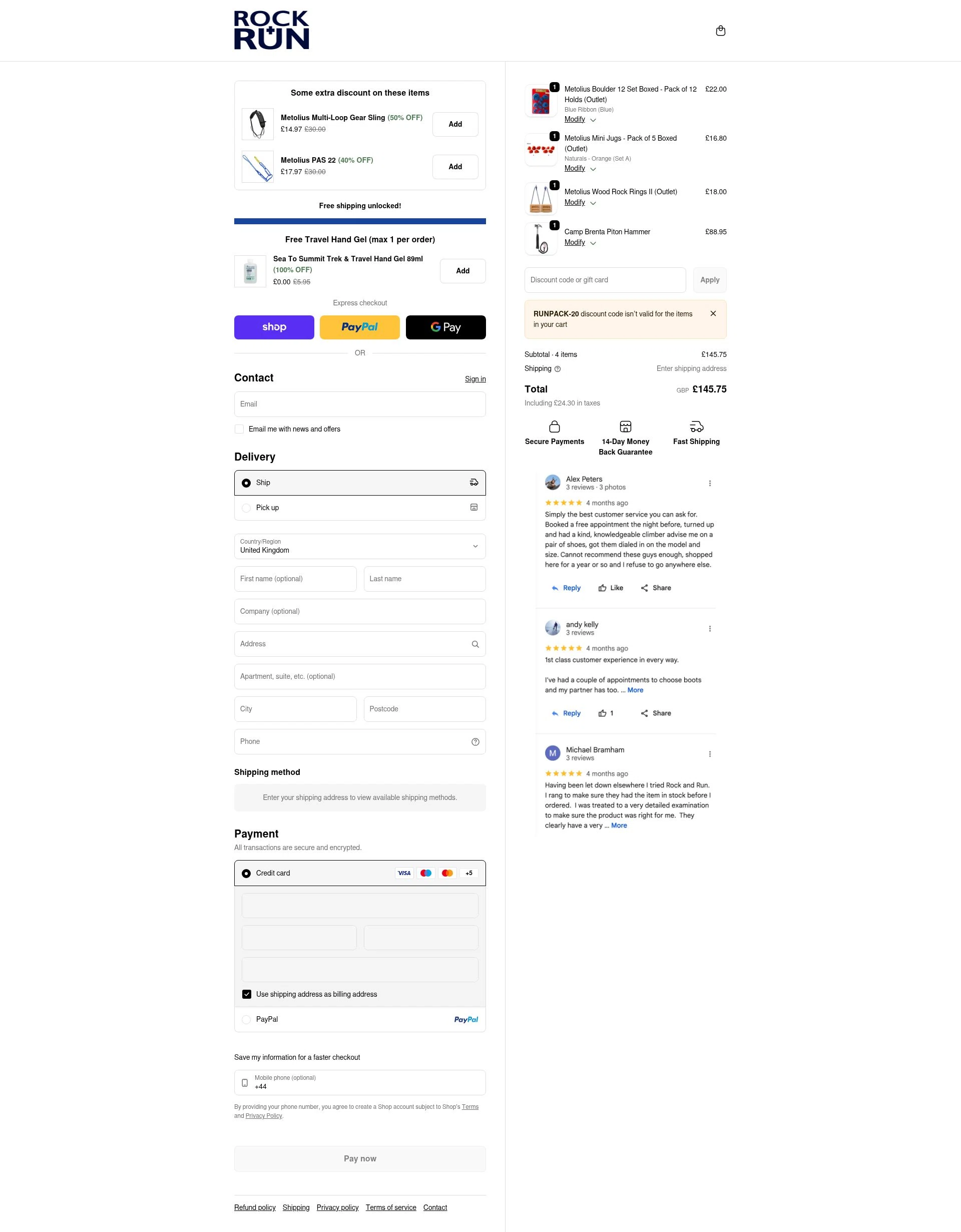 Rock + Run checkout page showing Rock + Run coupon code box | Screenshot taken by SimplyCodes community member on Feb 15, 2026