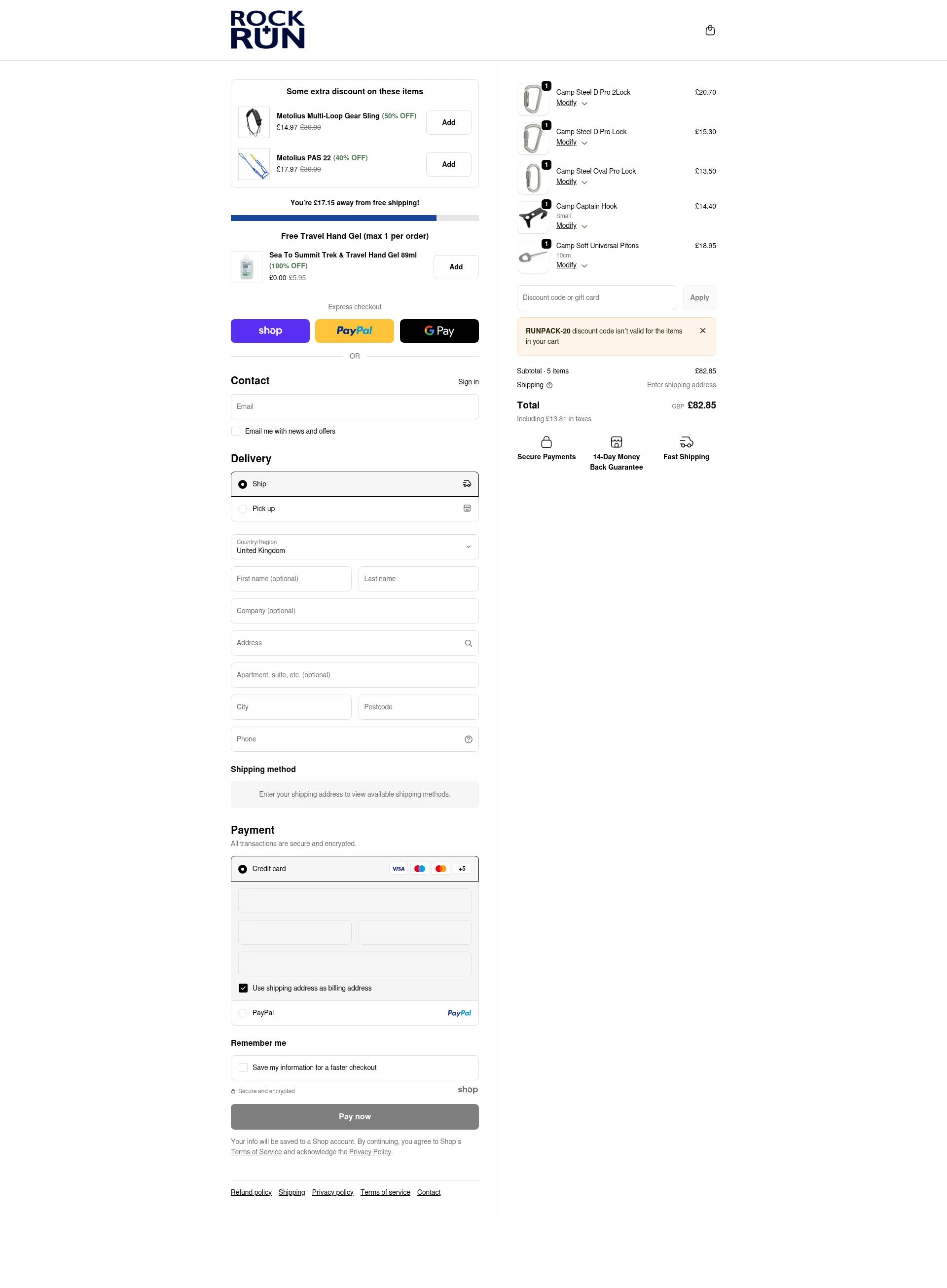 Rock + Run checkout page showing Rock + Run coupon code box | Screenshot taken by SimplyCodes community member on Jan 15, 2026