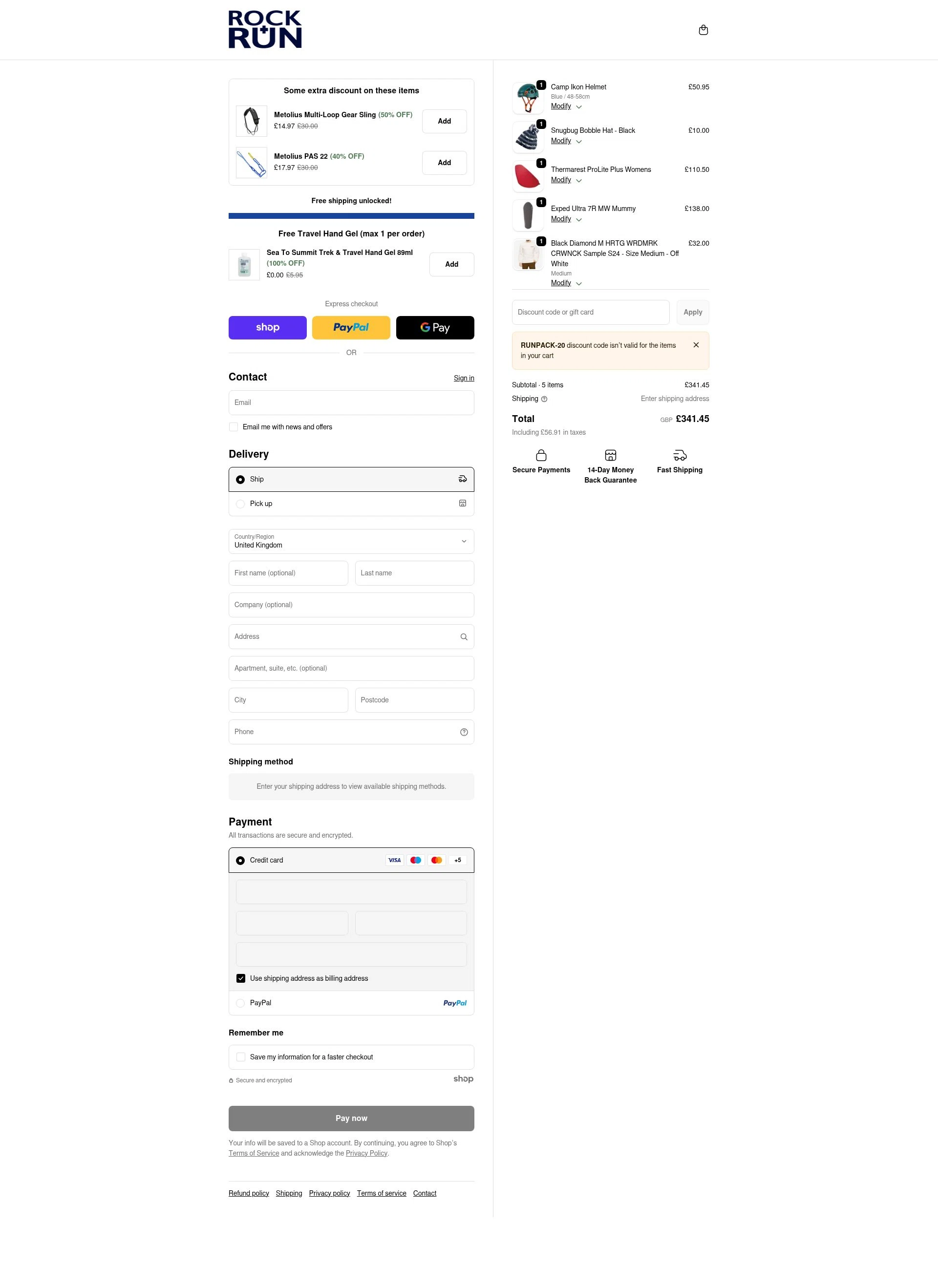 Rock + Run checkout page showing Rock + Run coupon code box | Screenshot taken by SimplyCodes community member on Jan 29, 2026