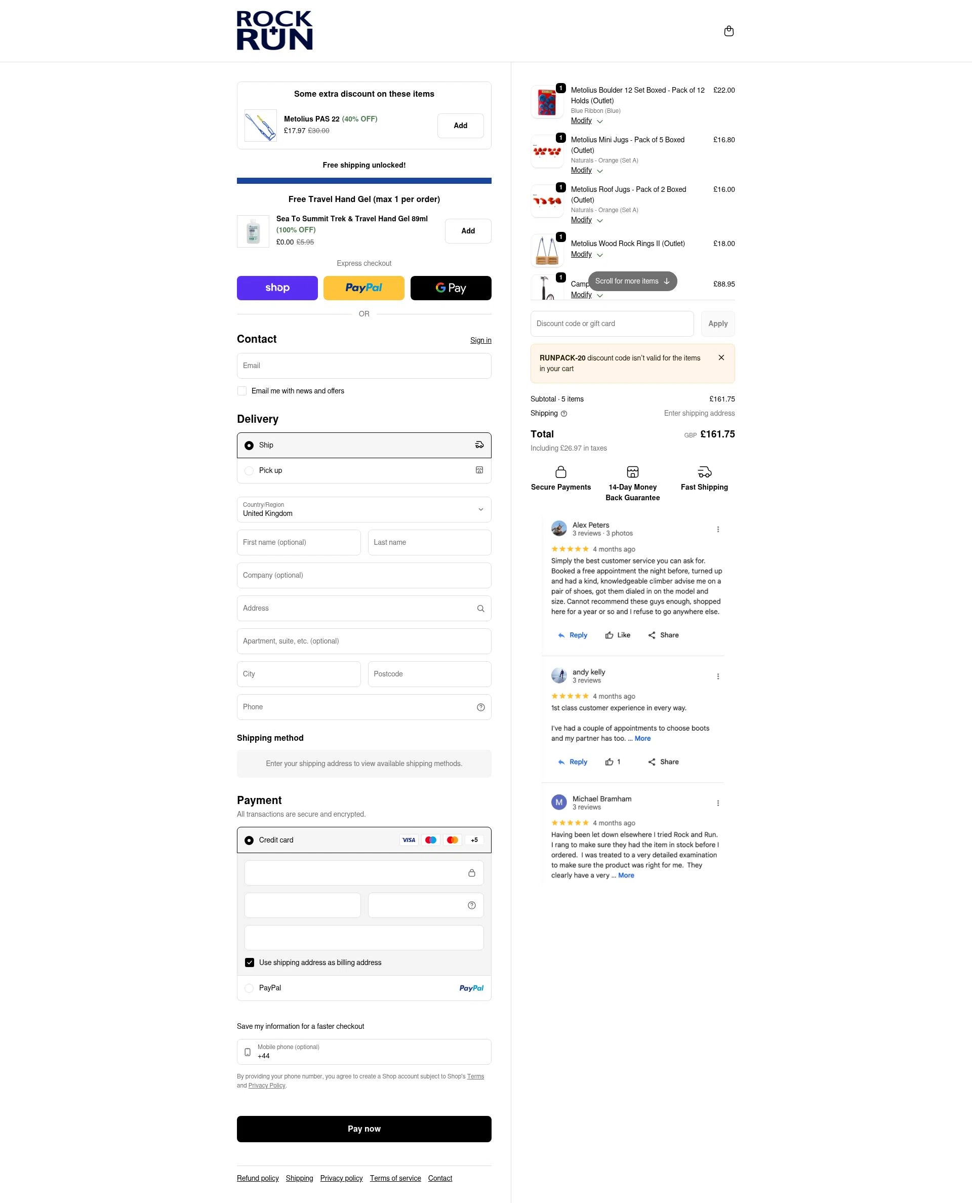 Rock + Run checkout page showing Rock + Run coupon code box | Screenshot taken by SimplyCodes community member on Feb 2, 2026