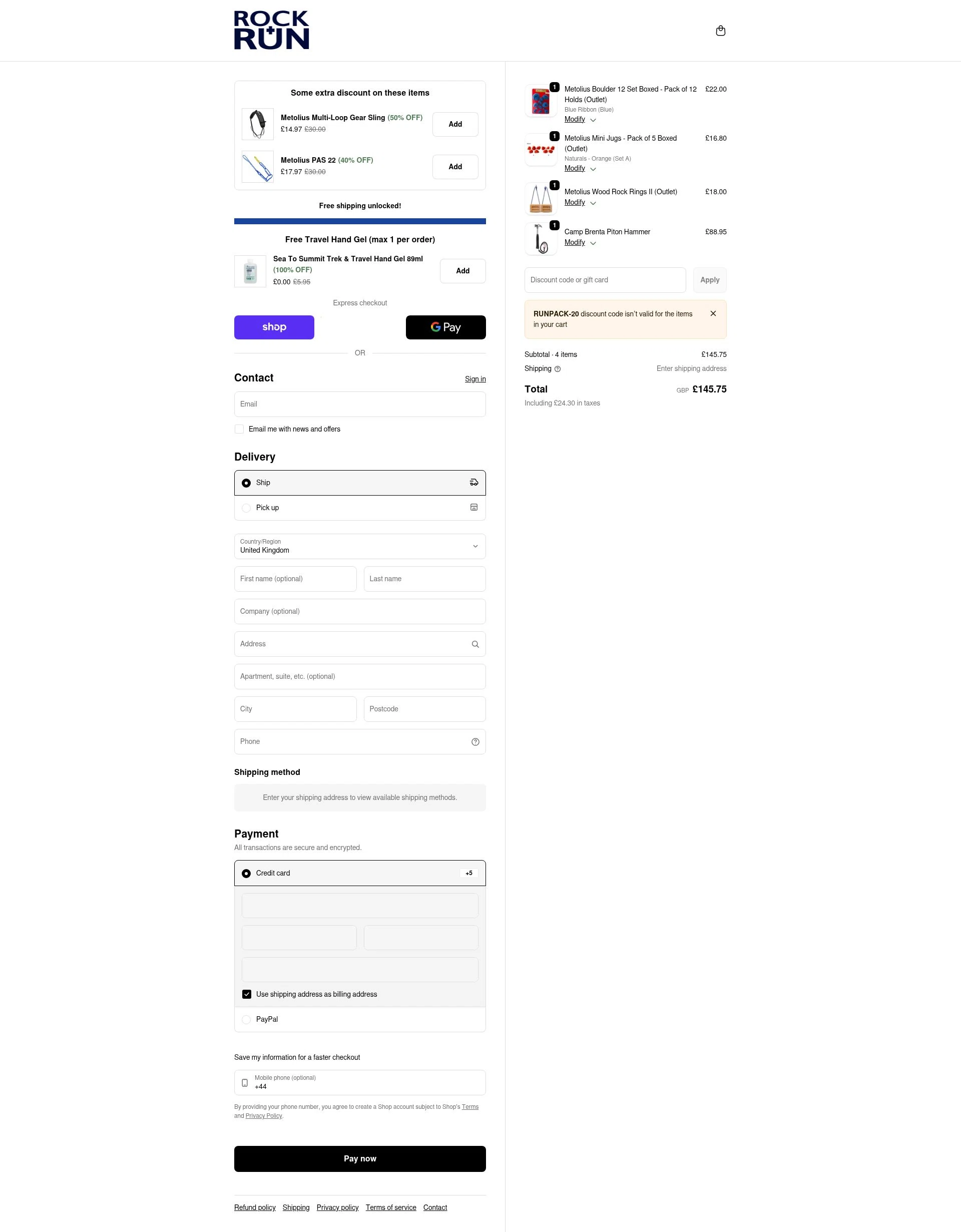Rock + Run checkout page showing Rock + Run coupon code box | Screenshot taken by SimplyCodes community member on Feb 11, 2026