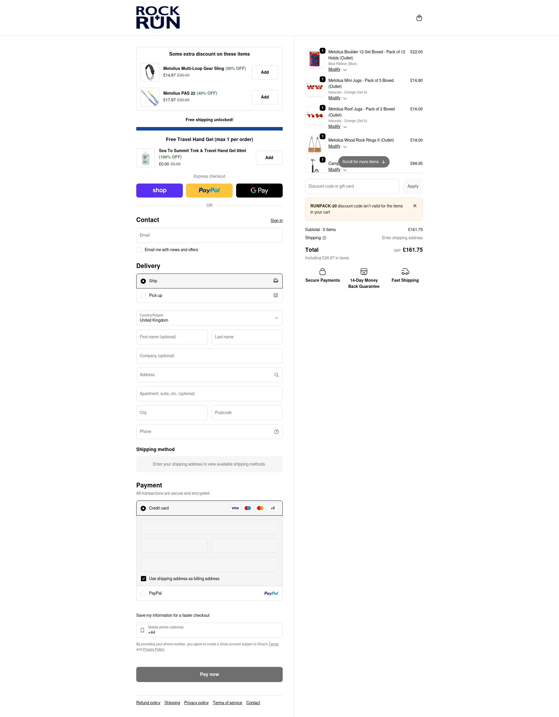 Rock + Run checkout page showing Rock + Run coupon code box | Screenshot taken by SimplyCodes community member on Feb 7, 2026