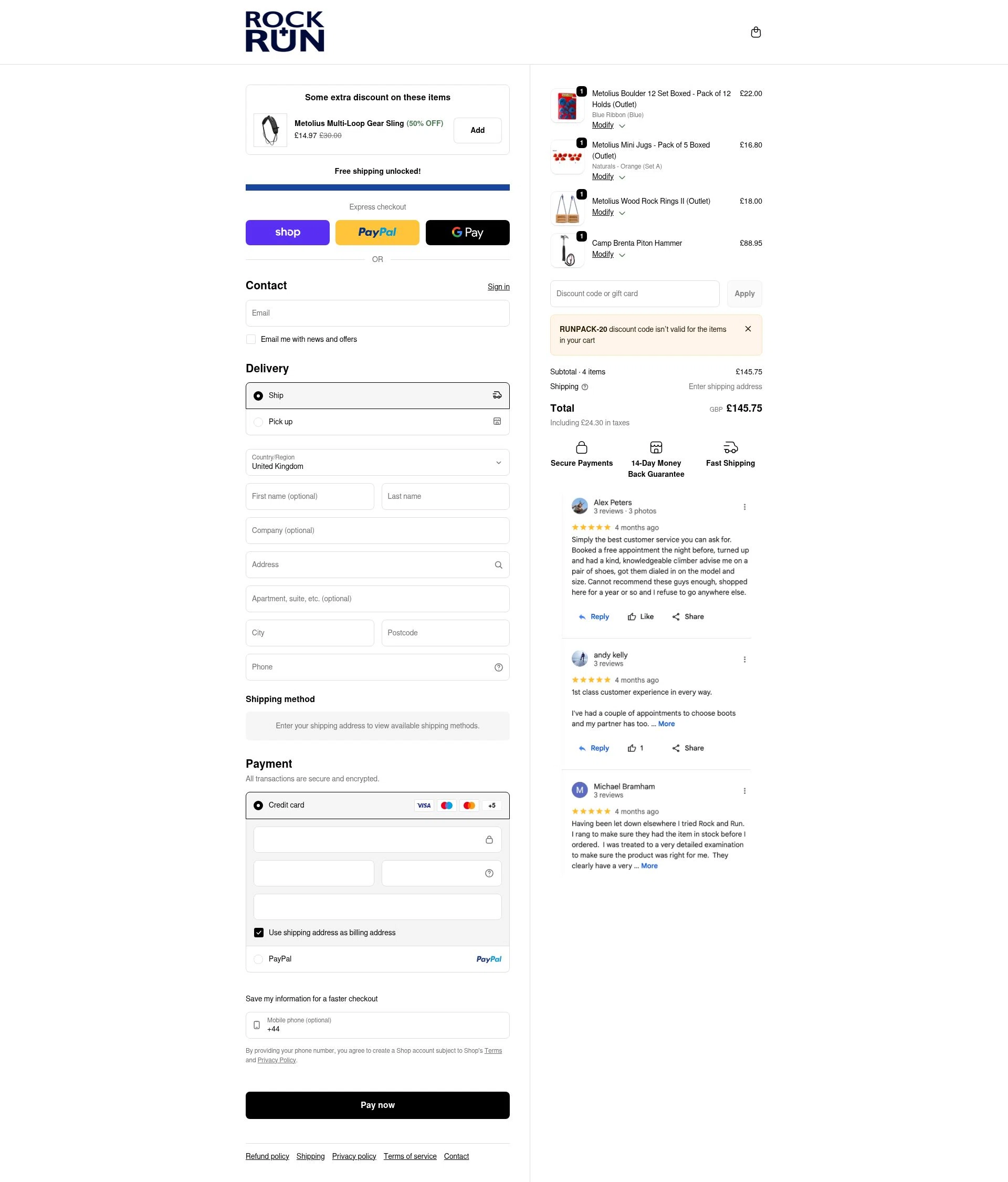 Rock + Run checkout page showing Rock + Run coupon code box | Screenshot taken by SimplyCodes community member on Feb 20, 2026