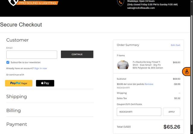 Rockville checkout page showing Rockville coupon code box | Screenshot taken by SimplyCodes community member on Sep 8, 2025