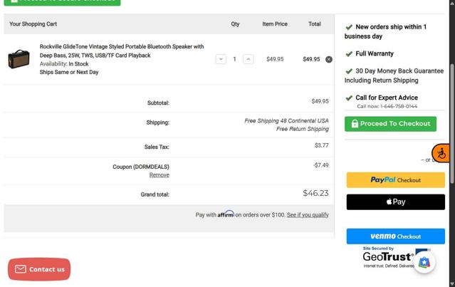Rockville checkout page showing Rockville coupon code box | Screenshot taken by SimplyCodes community member on Sep 16, 2025