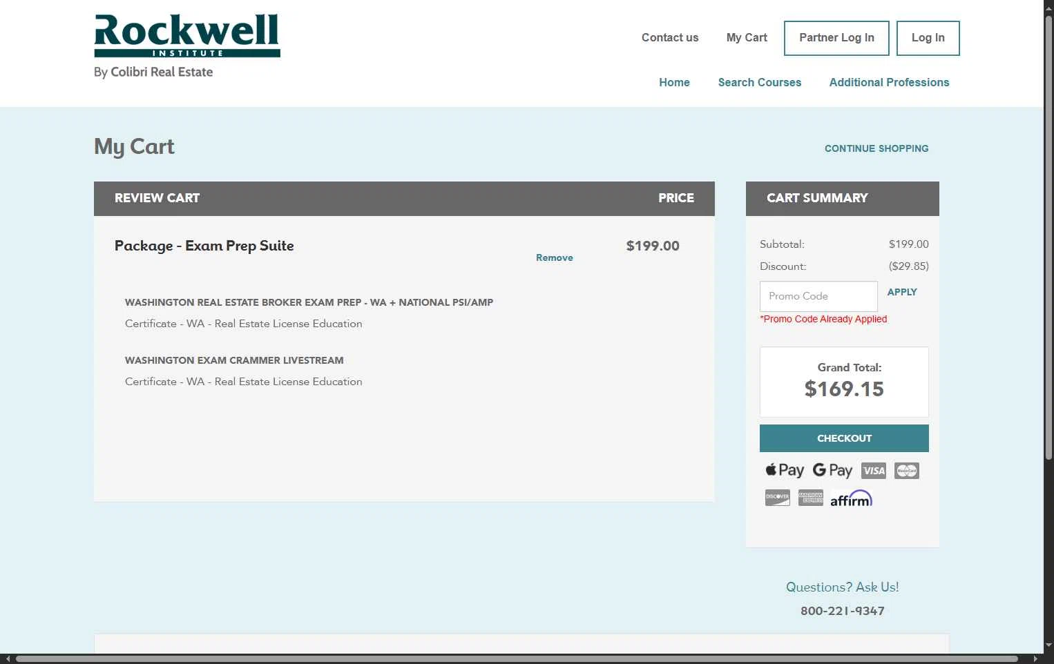 Rockwell Institute checkout page showing Rockwell Institute promo code box | Screenshot taken by SimplyCodes community member on Oct 28, 2025