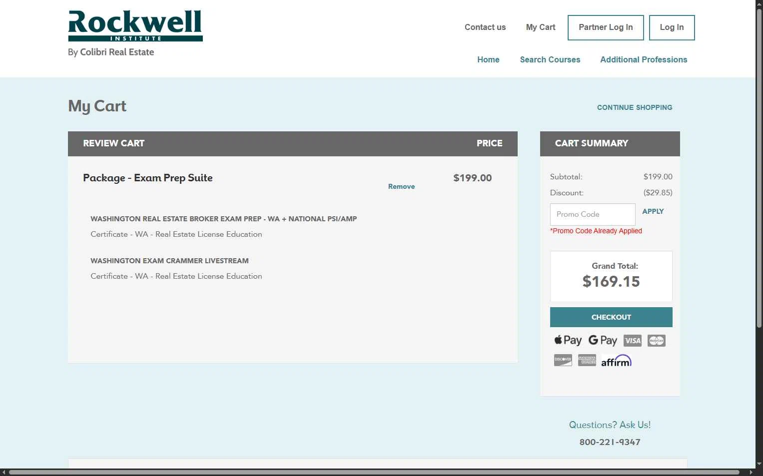 Rockwell Institute checkout page showing Rockwell Institute promo code box | Screenshot taken by SimplyCodes community member on Sep 29, 2025