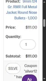 SILVER12 coupon verification screenshot