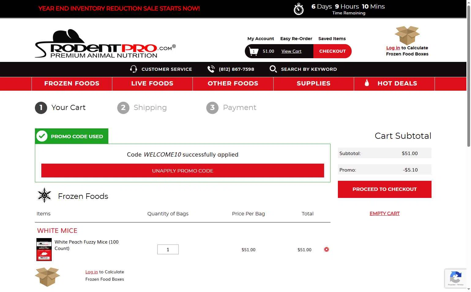 RodentPro.com checkout page showing RodentPro.com promo code box | Screenshot taken by SimplyCodes community member on Dec 29, 2025