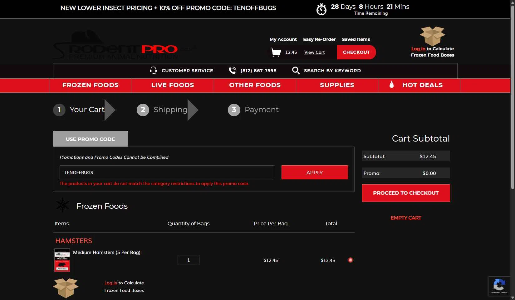 RodentPro.com checkout page showing RodentPro.com promo code box | Screenshot taken by SimplyCodes community member on Aug 3, 2025