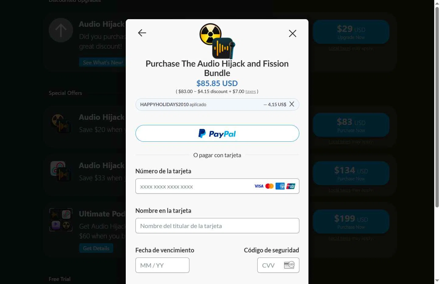 Rogue Amoeba checkout page showing Rogue Amoeba promo code box | Screenshot taken by SimplyCodes community member on Nov 23, 2025