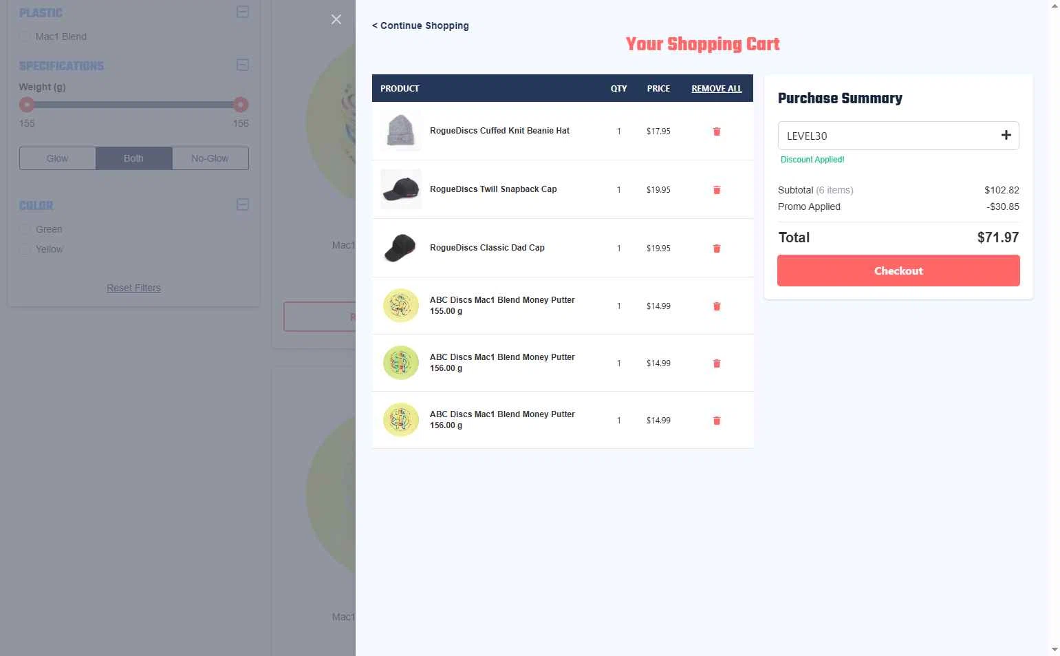 Rogue Discs checkout page showing Rogue Discs coupon code box | Screenshot taken by SimplyCodes community member on Dec 4, 2025