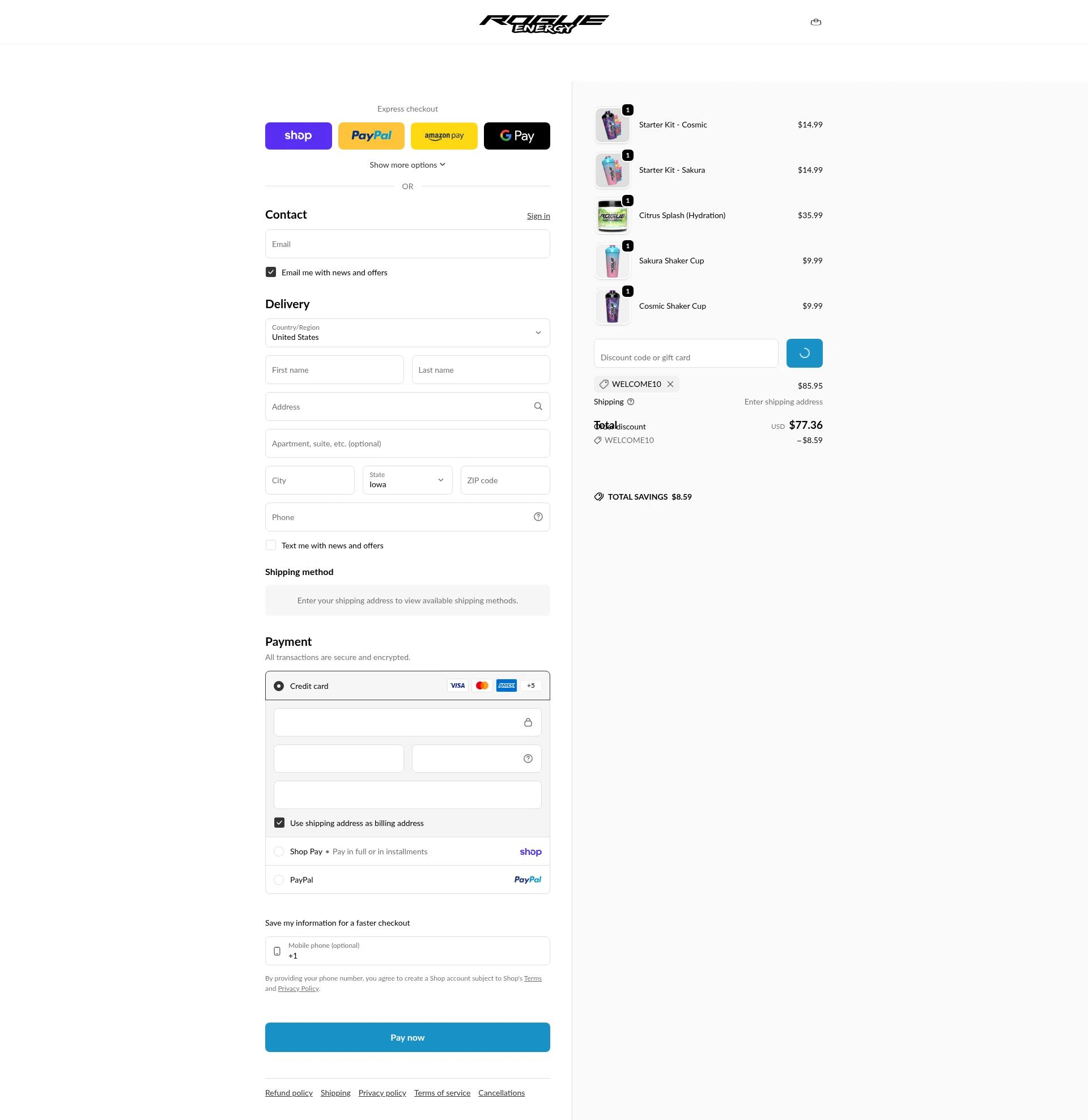 Rogue Energy checkout page showing Rogue Energy promo code box | Screenshot taken by SimplyCodes community member on Feb 6, 2026