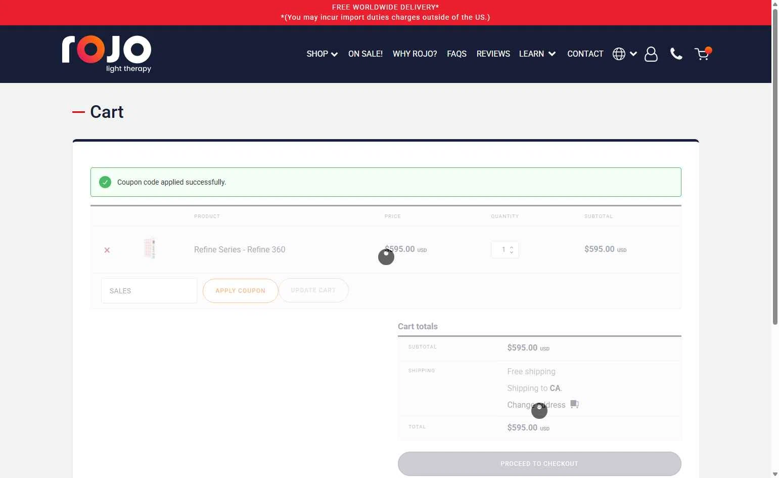 Rojo Light Therapy checkout page showing Rojo Light Therapy discount code box | Screenshot taken by SimplyCodes community member on Feb 5, 2026
