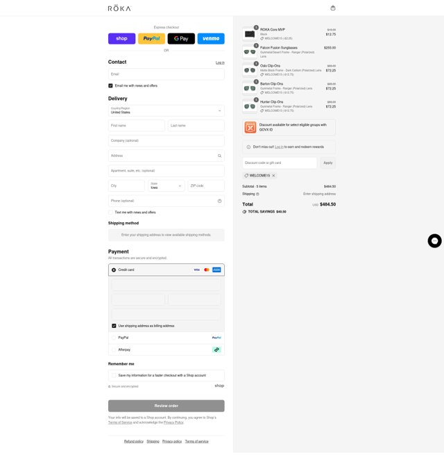 ROKA Sports checkout page showing ROKA Sports promo code box | Screenshot taken by SimplyCodes community member on Sep 4, 2025