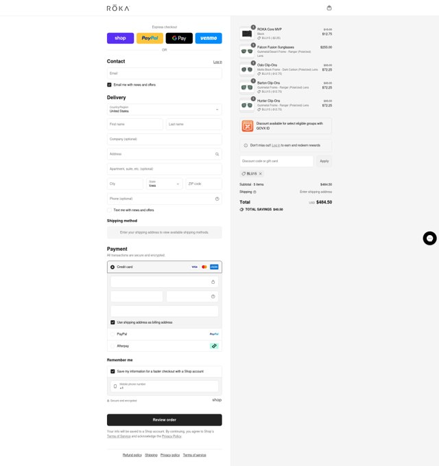 ROKA Sports checkout page showing ROKA Sports promo code box | Screenshot taken by SimplyCodes community member on Sep 4, 2025