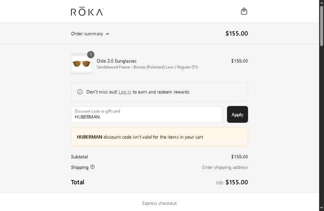 ROKA Sports checkout page showing ROKA Sports promo code box | Screenshot taken by SimplyCodes community member on Sep 2, 2025