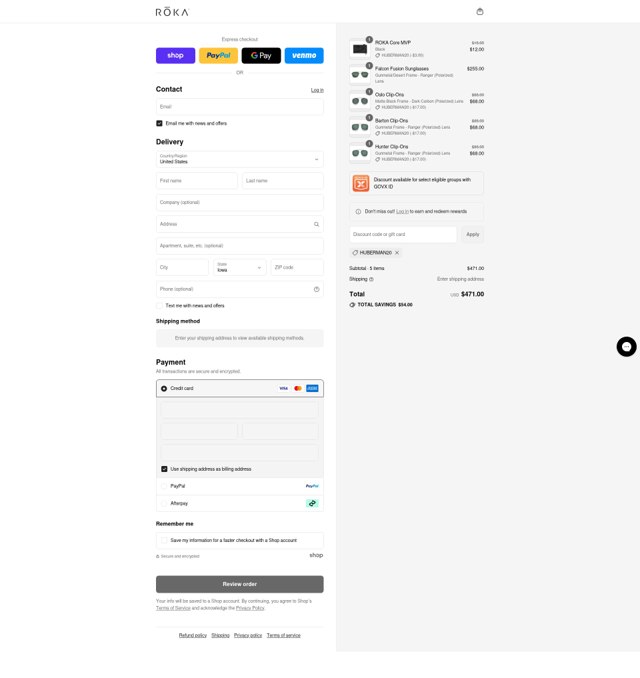 ROKA Sports checkout page showing ROKA Sports promo code box | Screenshot taken by SimplyCodes community member on Sep 4, 2025