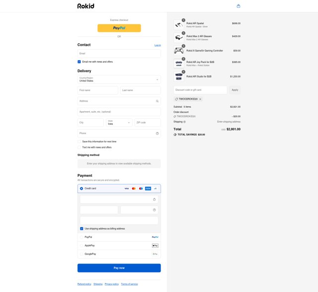 Rokid checkout page showing Rokid discount code box | Screenshot taken by SimplyCodes community member on Sep 6, 2025