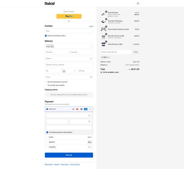 Rokid checkout page showing Rokid discount code box | Screenshot taken by SimplyCodes community member on Sep 6, 2025