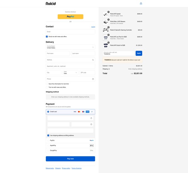Rokid checkout page showing Rokid discount code box | Screenshot taken by SimplyCodes community member on Sep 2, 2025