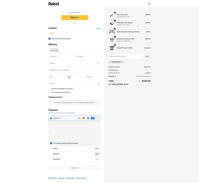Rokid checkout page showing Rokid discount code box | Screenshot taken by SimplyCodes community member on Sep 6, 2025
