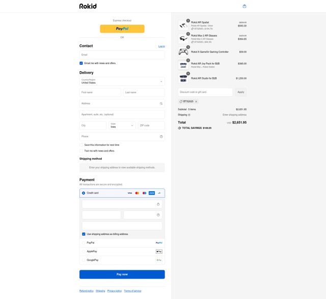 Rokid checkout page showing Rokid discount code box | Screenshot taken by SimplyCodes community member on Sep 6, 2025